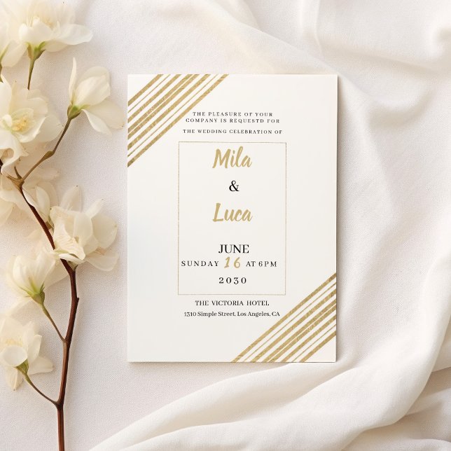 Invitation Mariage typographie blanche et or géométrique (Geometric white and gold typography Wedding )