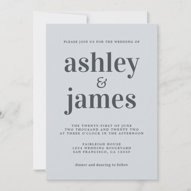 Invitation Mariage Typographie Bleu Clair et Noir Mat (Devant)