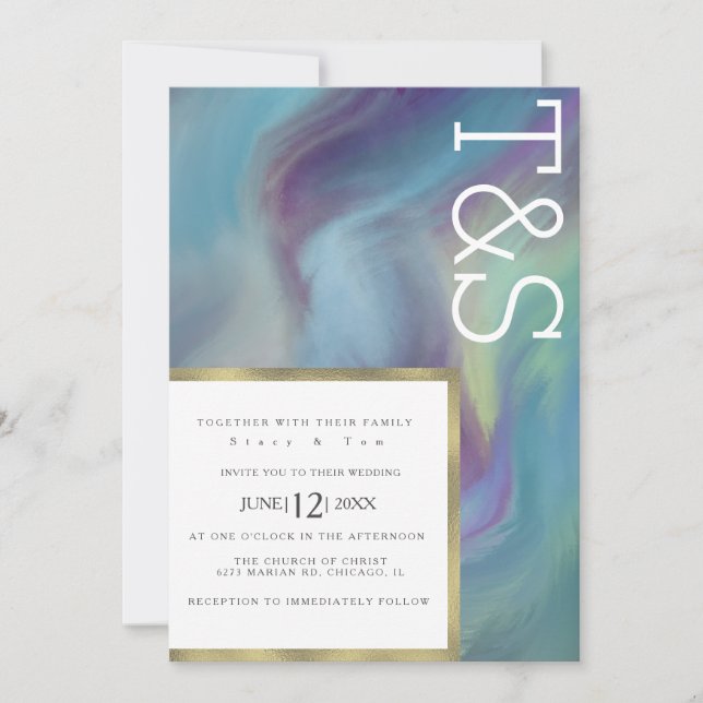 Invitation Mariage Typographie Bleu Violet Lavé (Devant)