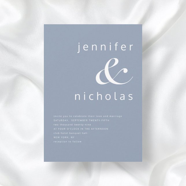 Invitation Mariage Typographie Moderne Ampersand Bleu Poussié (Créateur téléchargé)