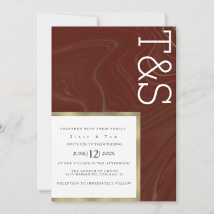 Invitation Mariage Typographie Or Bourgogne Liquide Marbre