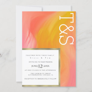 Invitation Mariage Typographie Orange Rose Marbre Or