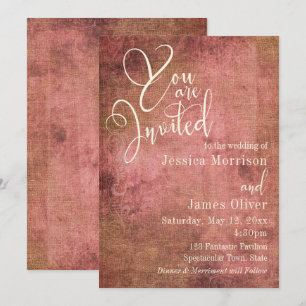 Invitation Mariage Typographie Vintage Rose Rustique & Burlap