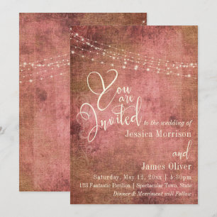 Invitation Mariage typographique avec lumières vintage rose e