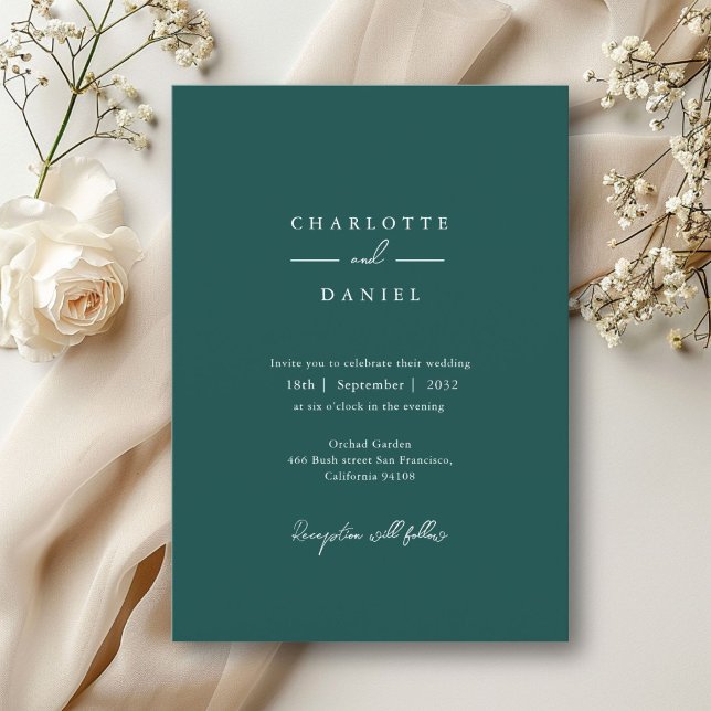Invitation Mariage typographique sarcelle moderne minimaliste (Minimal, modern, typography, teal, wedding invitation. Print and download.)
