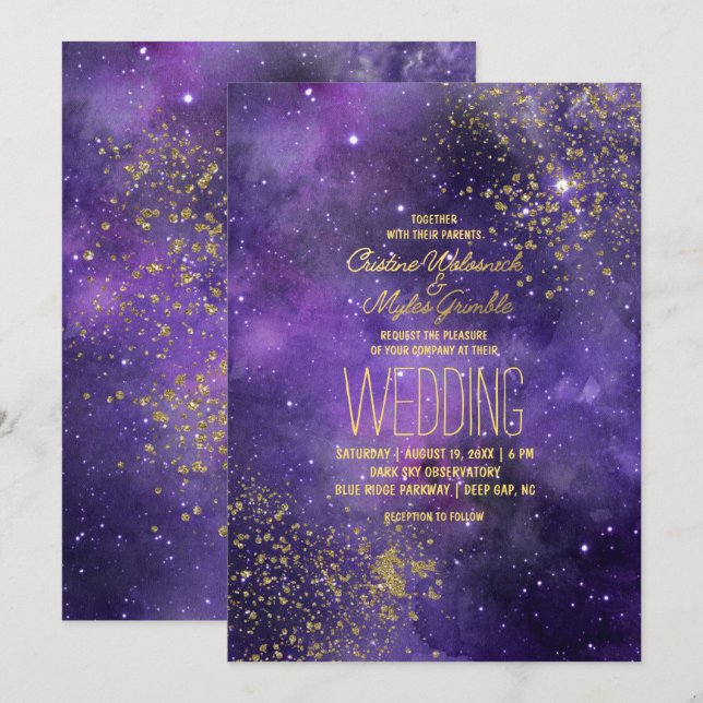 Invitation Mariage Ultraviolet | Nuit étoilée Glamour (Devant / Derrière)
