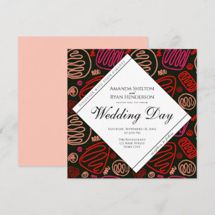 Invitation Mariage Unique Abstrait Rouge Noir à Ligne Unique