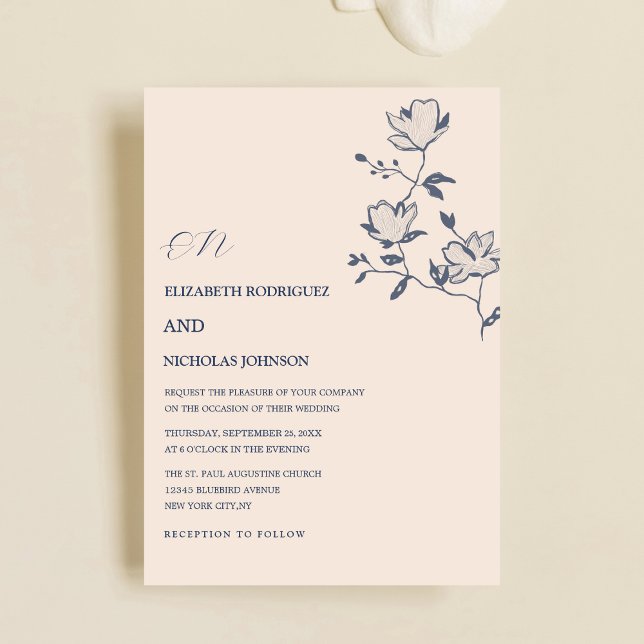 Invitation mariage unique classe florale bleu poussiéreux (Créateur téléchargé)
