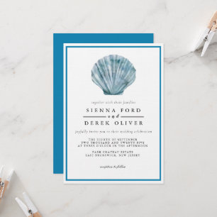 Invitation Mariage Unique Coquillage Bleu Sarcelle Vintage