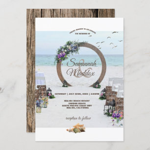 Invitation Mariage unique en bois Arbor Beach Flowers
