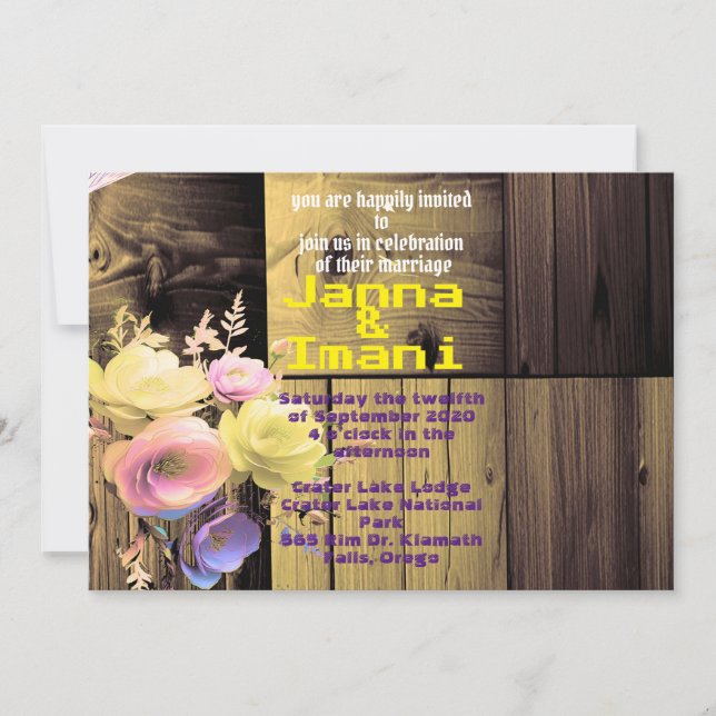 Invitation mariage unique en bois texturé (Devant)