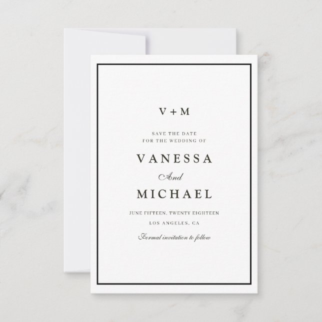 Invitation Mariage unique en bordure noire enregistrer la car (Devant)