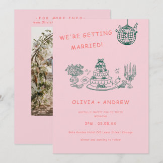 Invitation Mariage Unique et Fantaisiste Dessiné à la Main