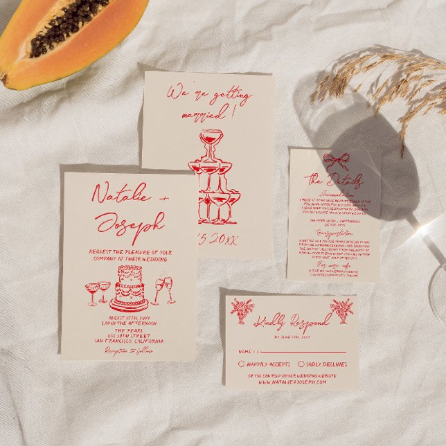 Invitation Mariage Unique et Quirky à la Main Rouge Gâteau De (Créateur téléchargé)