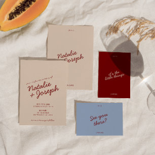 Invitation Mariage Unique Fantaisiste Bleu Rouge Profond Élég