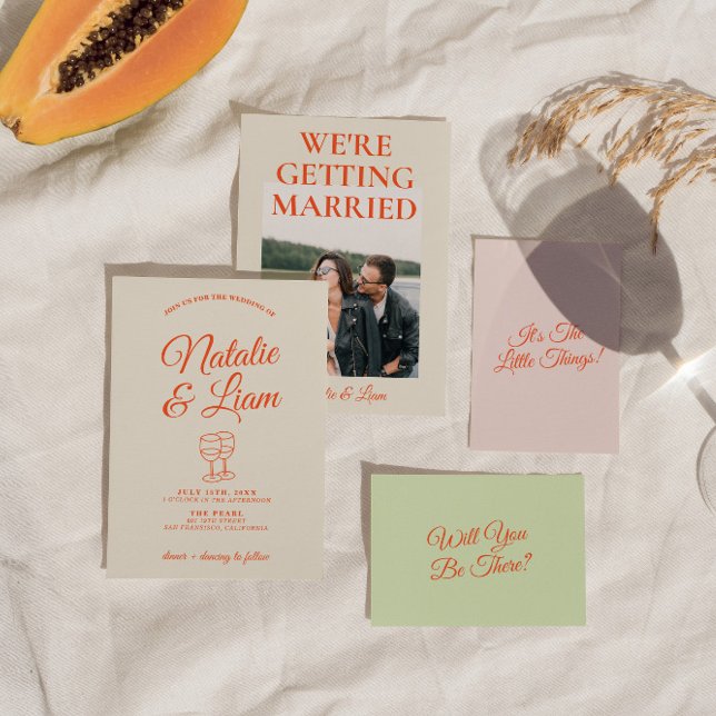 Invitation Mariage Unique Rétro Coloré à Dessin Main à la Mod (Créateur téléchargé)