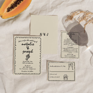 Invitation Mariage Unique Rétro Drôle Dessiné à la Main