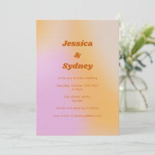 Invitation Mariage Unique Rétro Groovy Rose et Orange