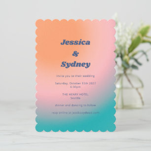 Invitation Mariage Unique Rétro Groovy Turquoise Rose Orange