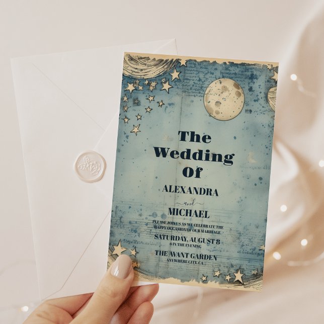 Invitation Mariage Univers Etoilé Bleu Vintage (Créateur téléchargé)