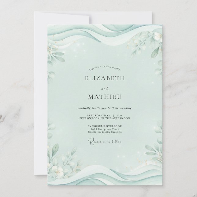 Invitation Mariage Vague Feuille de Menthe (Devant)
