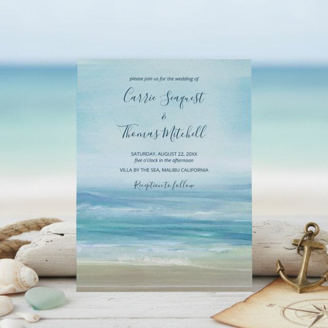 Invitation Mariage Vagues de Plage Bleu Côtiers (Créateur téléchargé)