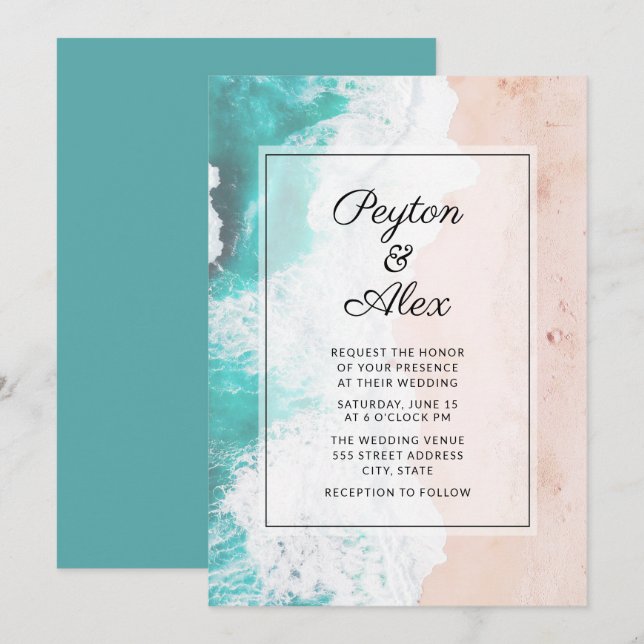 Invitation Mariage Vagues Océaniques Plage Tropicale  (Devant / Derrière)