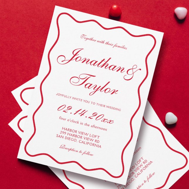Invitation Mariage Valentin rouge et blanc à script ondulé (Créateur téléchargé)