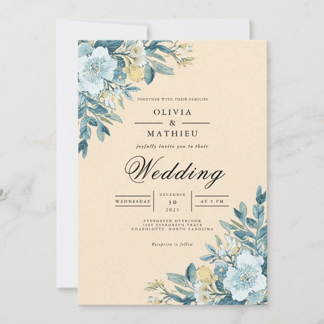 Invitation Mariage végétal bleu doux (Devant)
