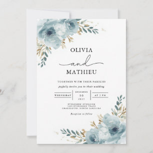 Invitation Mariage végétal bleu serene