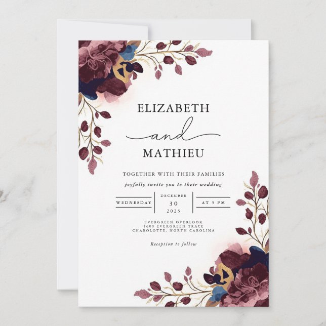 Invitation Mariage végétal de prune profonde (Devant)