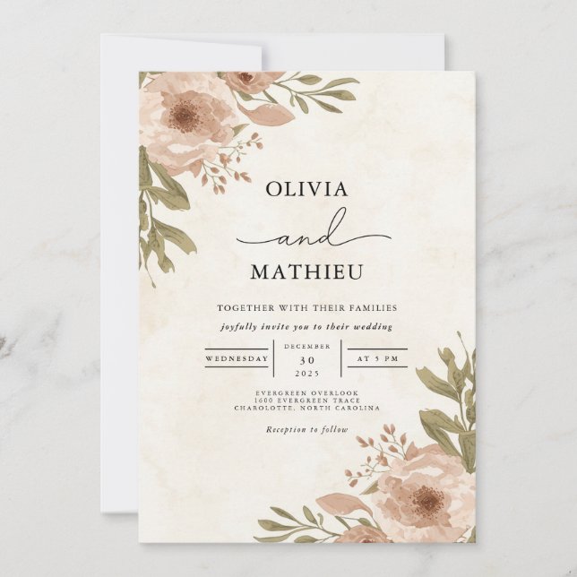 Invitation Mariage végétal doux (Devant)