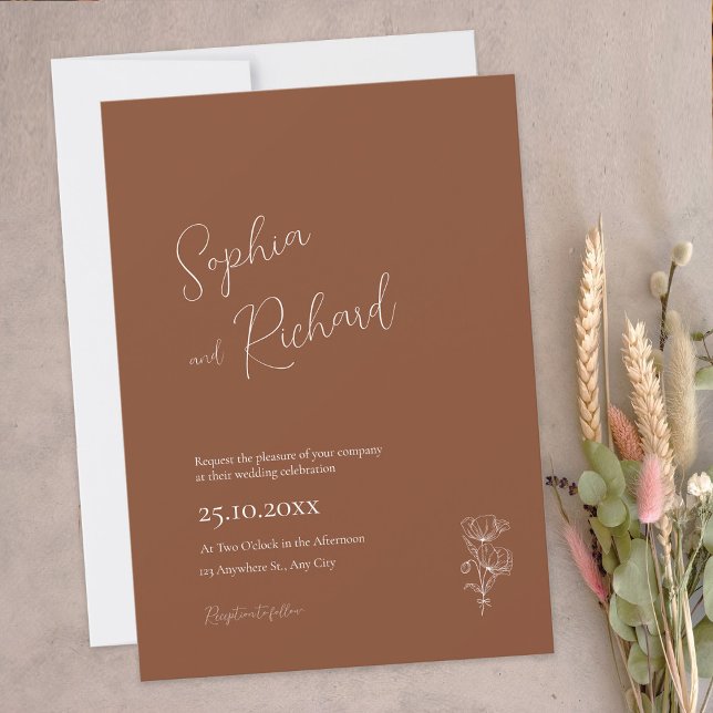 Invitation Mariage végétal minimaliste en terre cuite Boho (Créateur téléchargé)