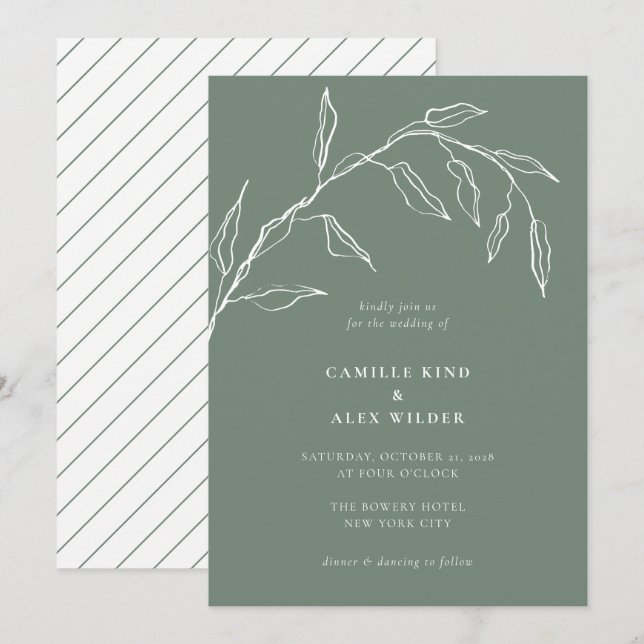 Invitation Mariage végétal minimaliste moderne (Devant / Derrière)