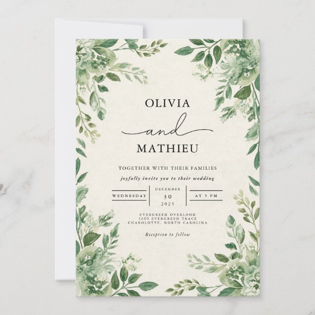 Invitation Mariage végétal verdoyant fleuri (Devant)