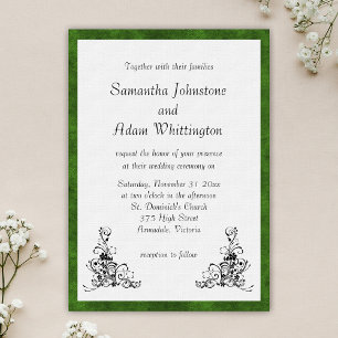 Invitation Mariage Velours vert et ornements noirs