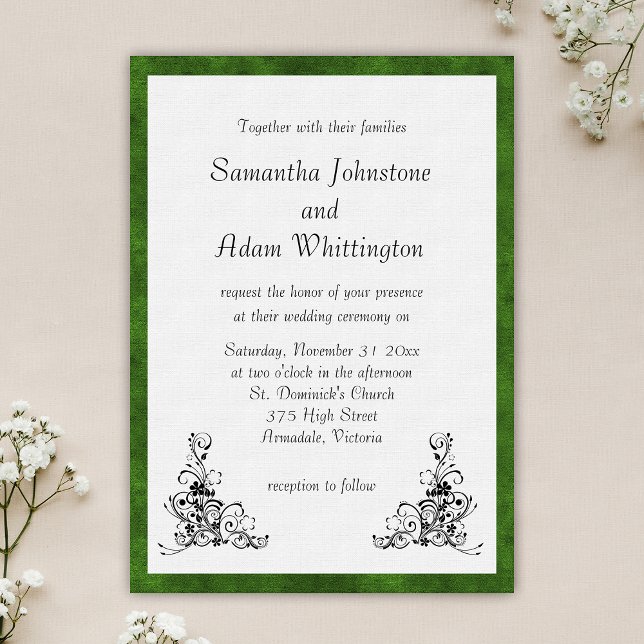 Invitation Mariage Velours vert et ornements noirs (Créateur téléchargé)
