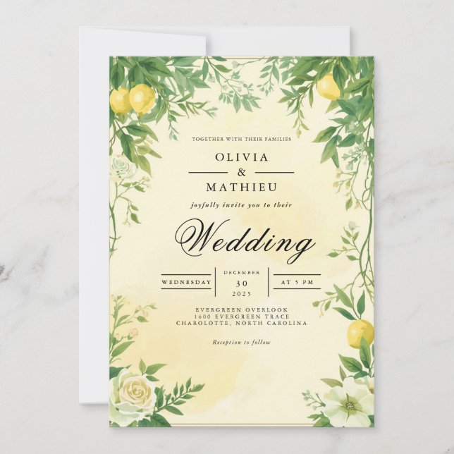 Invitation Mariage verdoyant Citrus (Devant)