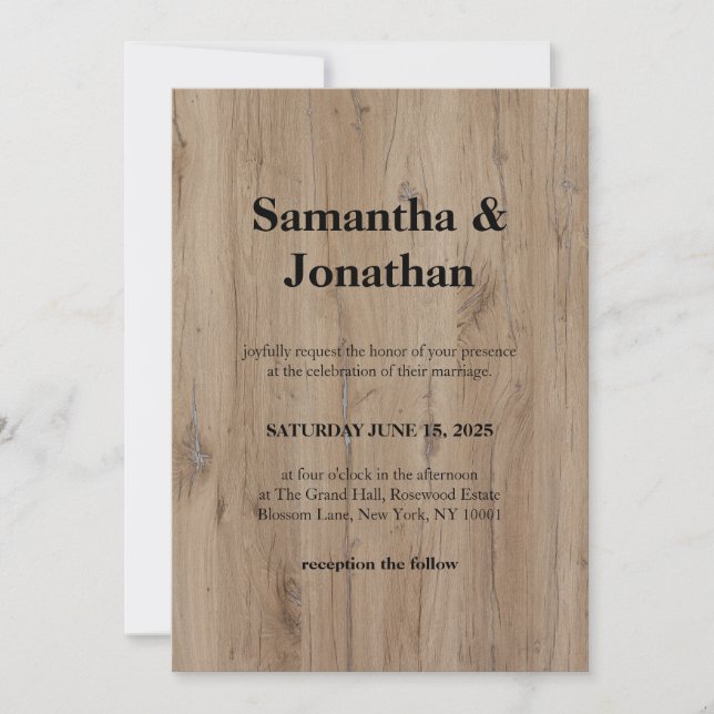 Invitation Mariage Véritable Grain de Bois Naturel (Devant)