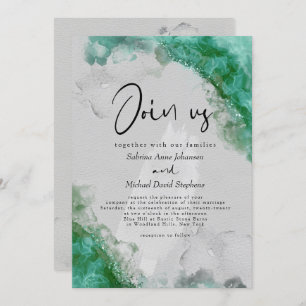 Invitation MARIAGE   Verre de mer Vert Abstrait Encre d'alcoo