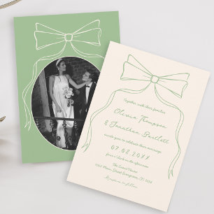 Invitation Mariage vert à la main tiré Quirky Bow