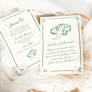 Invitation Mariage vert à main lunaire tiré + détails