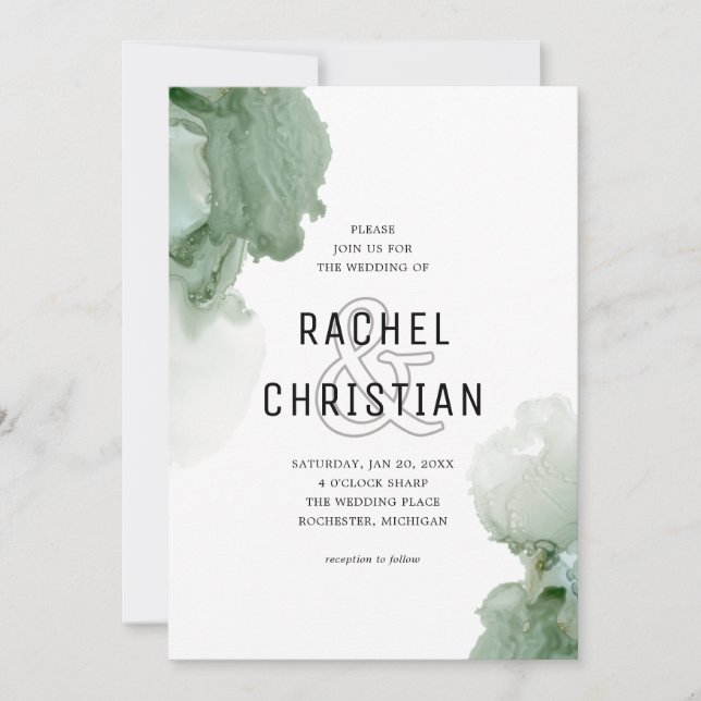 Invitation mariage vert abstrait moderne (Devant)