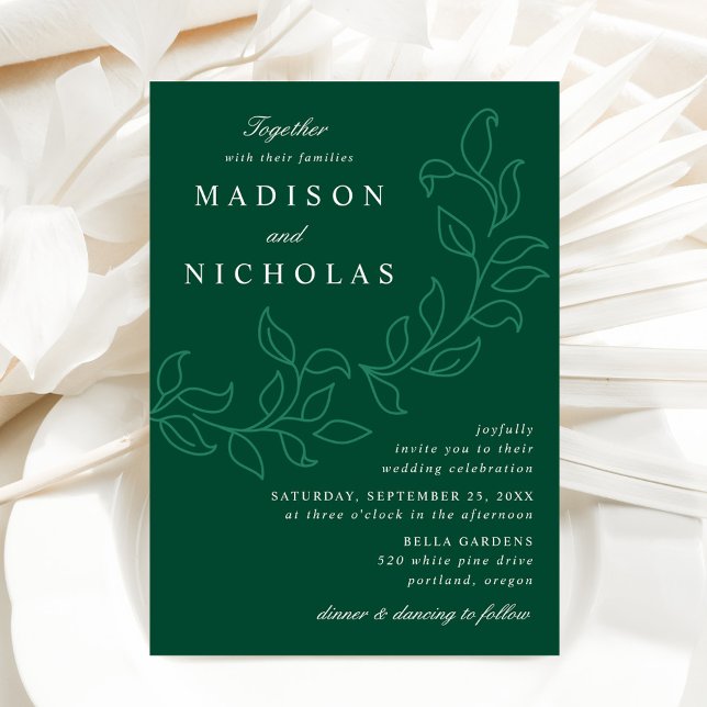 Invitation Mariage vert aux feuilles en cascade (Créateur téléchargé)