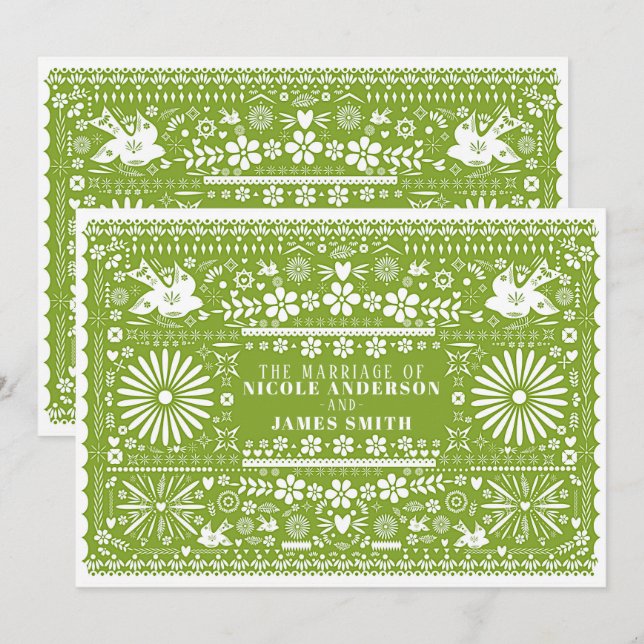 Invitation Mariage Vert Avocat Citron Vert Picado Mexicain (Devant / Derrière)