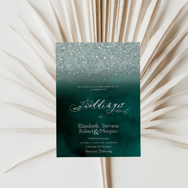 Invitation Mariage Vert Bokeh Pailleté Élégant (Créateur téléchargé)