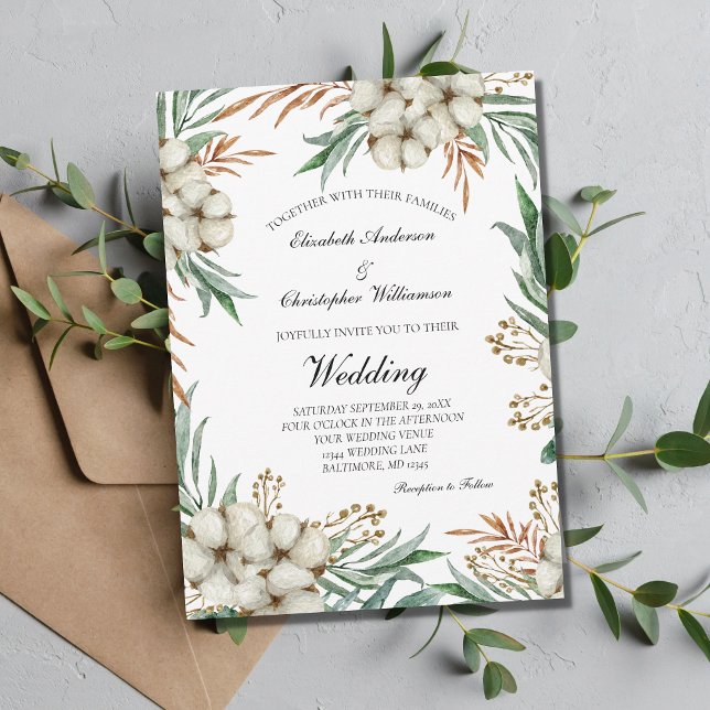 Invitation Mariage vert botanique blanc Bohème  (Créateur téléchargé)