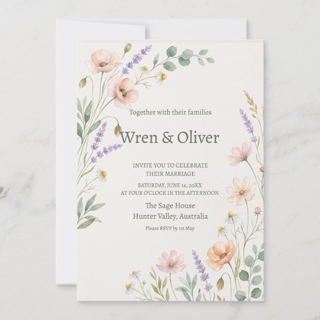 Invitation Mariage Vert Botanique Rustique (Devant)