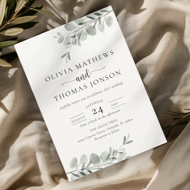 Invitation Mariage Vert Botanique Rustique Eucalyptus  (Créateur téléchargé)