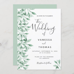 Invitation Mariage vert botanique vert blanc vert vert vert v